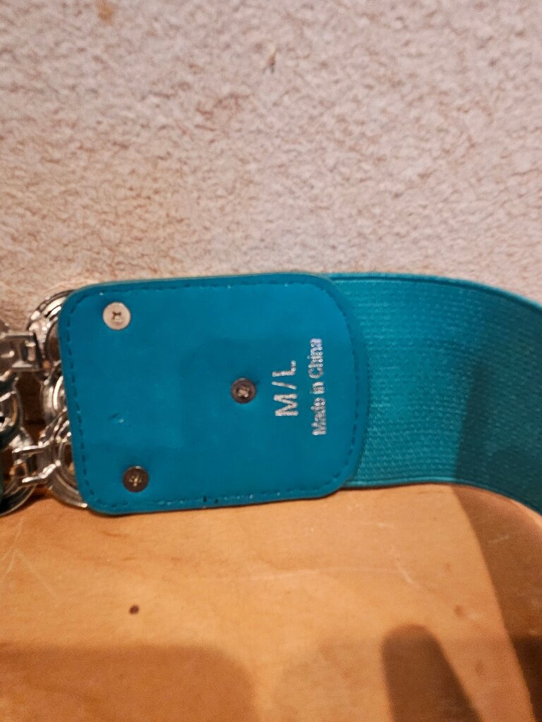 New w tag M /L Versona Turquoise Vintage 80s Stretchy Waist Belt Cincher Aqua Stretch Wide Waist Elastic Belt | Resort Wear w Decorative Buckle