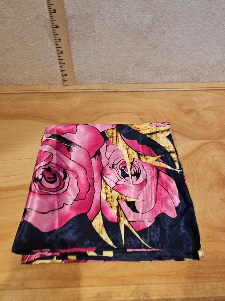 Rodeo Drive Black, Pink and Pink Wild Rag Bold Floral Print Accessory Rolled Edges