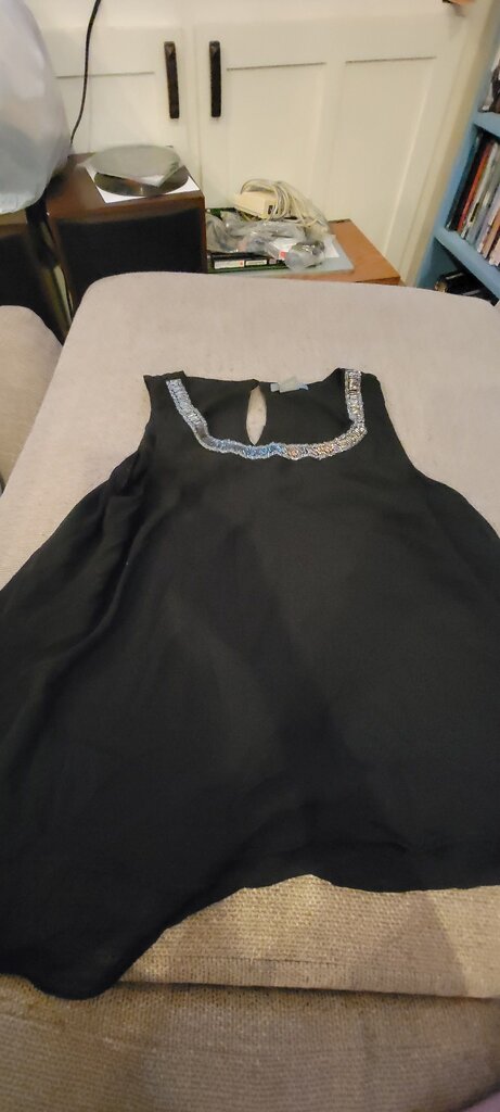 Angie Black Tank Top with Decorative Neckline