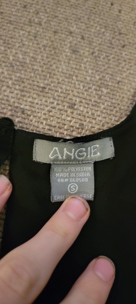 Angie Black Tank Top with Decorative Neckline