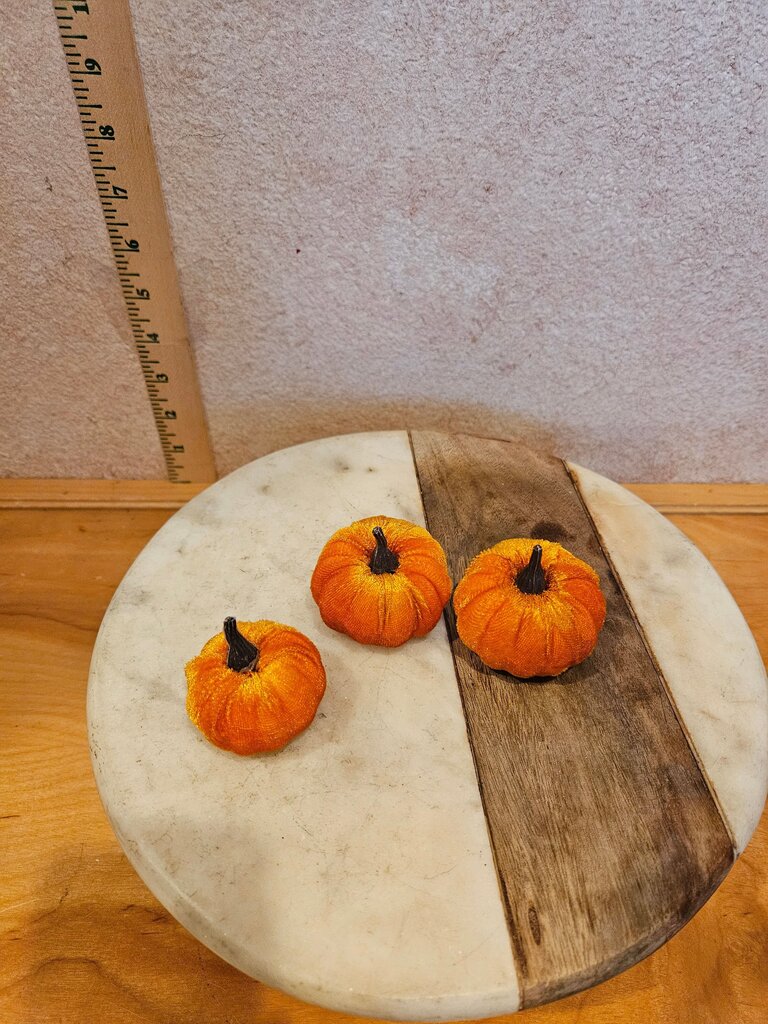 Orange Velour PUMPKINS VELVET cloth Covered 3 pcs Orange MINI Halloween Harvest Fall