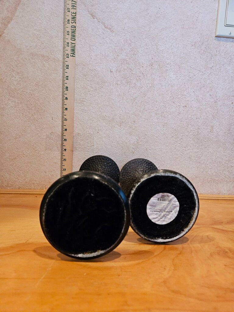 Pair of Pottery Barn Seville Hammered Bronze Dark Metal Pillar Candle Holders | 9" and 11"