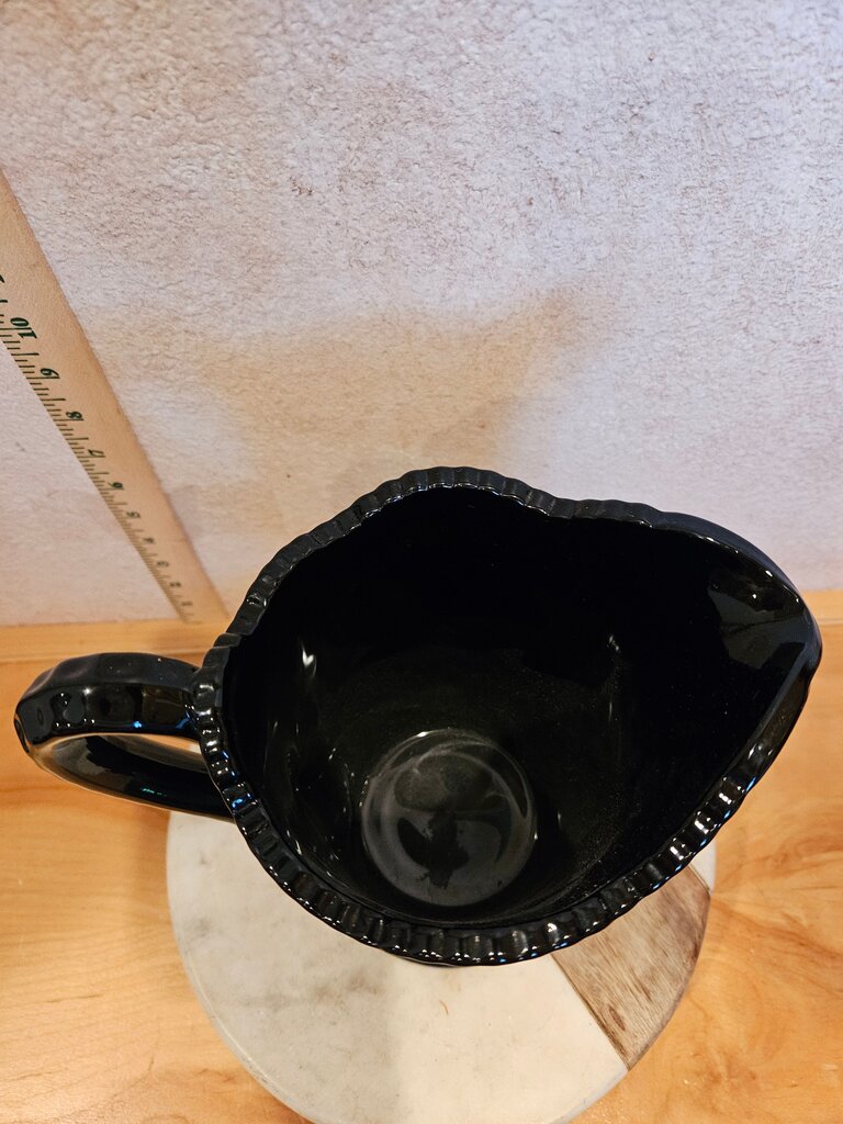 Mid Century Black Indiana Pressed Cut Glass Monarch Tiara Floral Pattern Pitcher