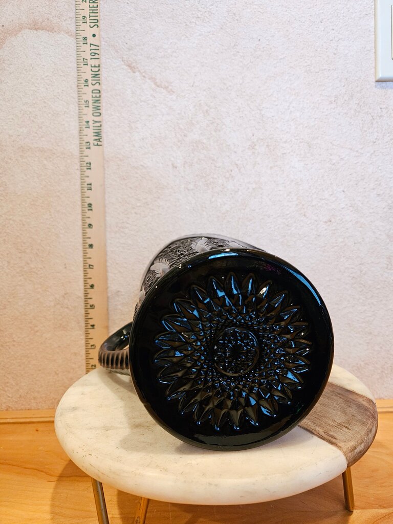 Mid Century Black Indiana Pressed Cut Glass Monarch Tiara Floral Pattern Pitcher