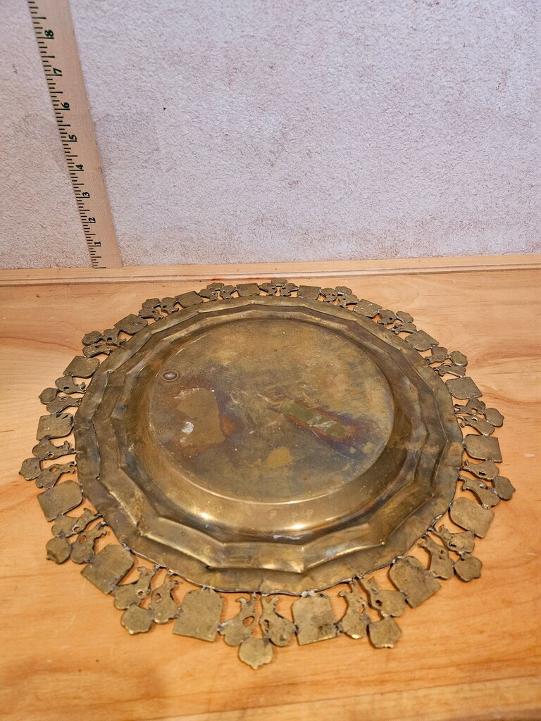 Vintage Brass Tray Plate Colombian Cities Motif Display, serving tray, cloche base amazing