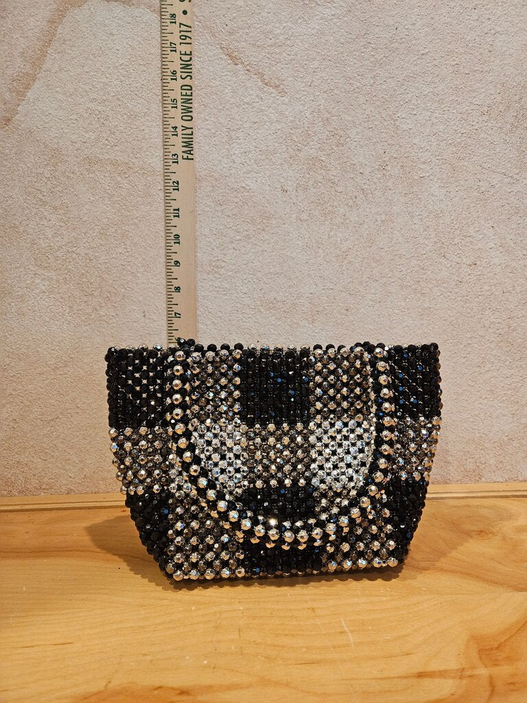 Beaded Black and Silver Mini Handbag