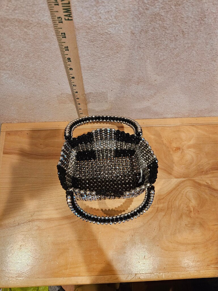Beaded Black and Silver Mini Handbag