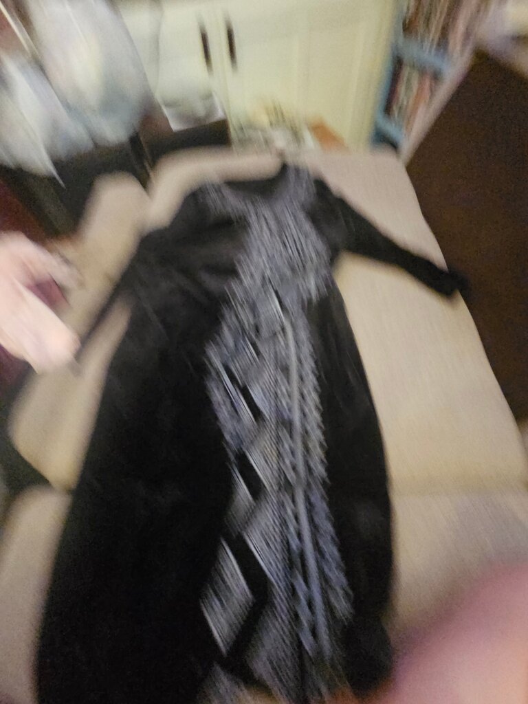 Long Sleeve Black Velvet Dress with Decorative Design