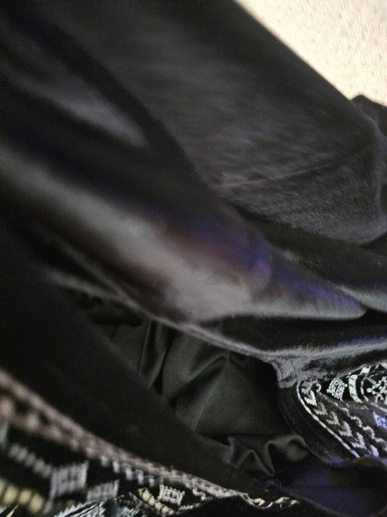 Long Sleeve Black Velvet Dress with Decorative Design