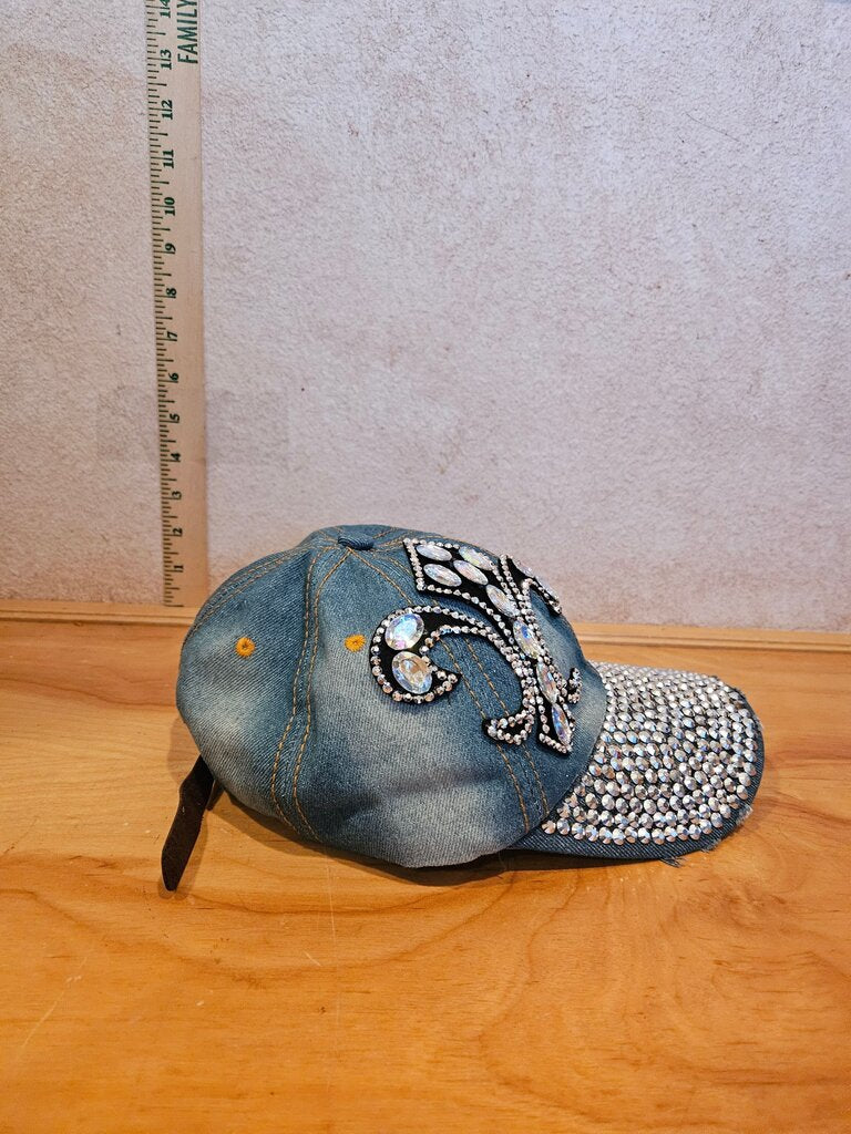 Rhinestone Embellished Denim Cap