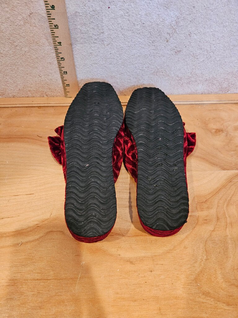 Red Velvet Slippers with Flower Detail