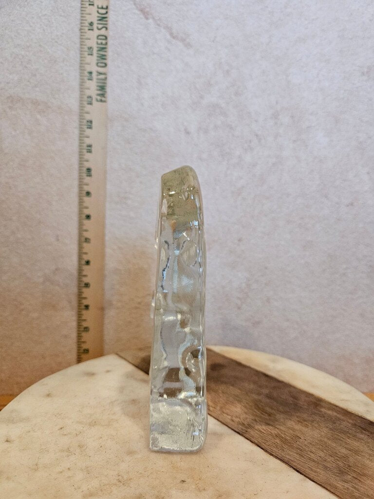 Morris Cerullo Flat Clear Crystal Art Glass Paperweight Sculpture Etched Clear & Frosted Angel