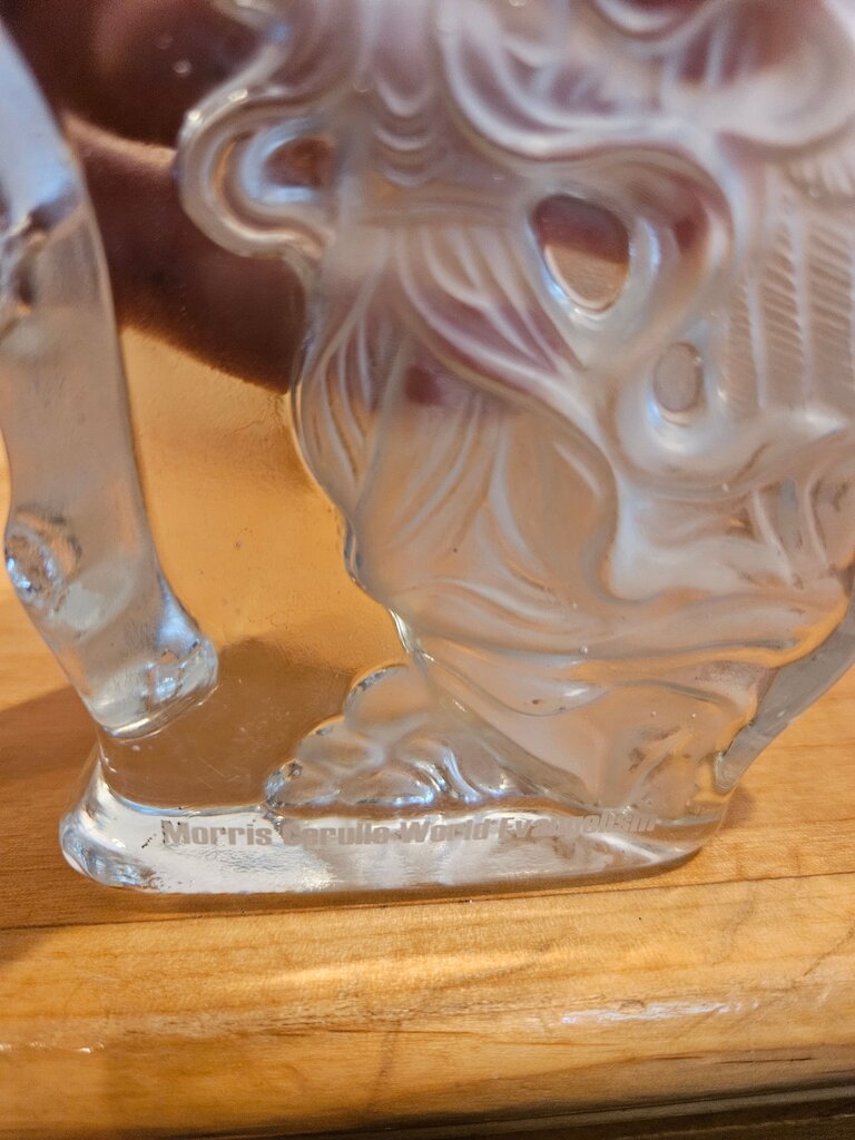 Morris Cerullo Flat Clear Crystal Art Glass Paperweight Sculpture Etched Clear & Frosted Angel