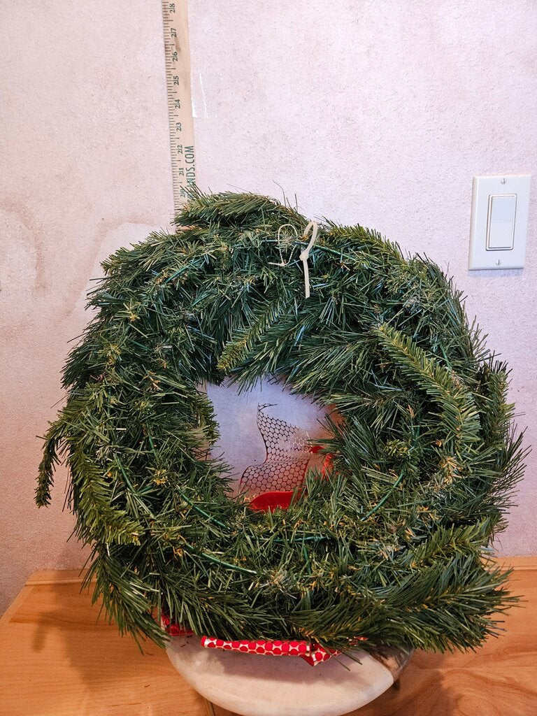 faux Christmas Decorative Wreath w Red Bow & Pine Cones Door Holiday Decor