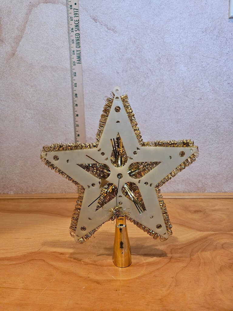 Vintage Blingy Metallic Sparkle Tinsel Twist Garland Gold & Red centered Star Christmas Tree Topper