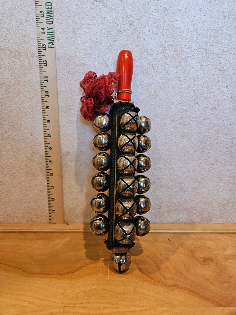 Musical Professional Sleigh Bells Percussion Sleighbells Jingle Bell Stick w Red Flower