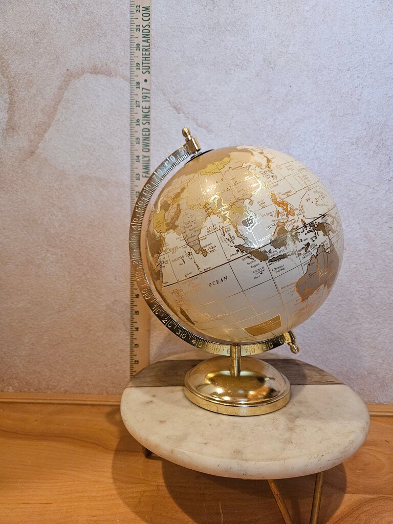 World decorative rotating globe on metal stand gold finishing, rare to find decor, make your own wedding adventure sign