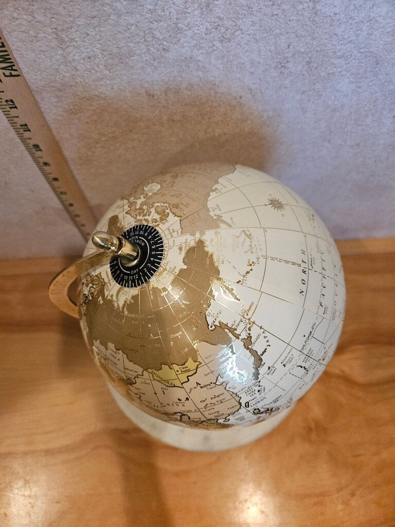 World decorative rotating globe on metal stand gold finishing, rare to find decor, make your own wedding adventure sign
