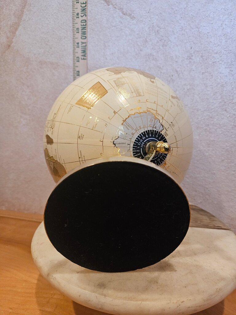 World decorative rotating globe on metal stand gold finishing, rare to find decor, make your own wedding adventure sign
