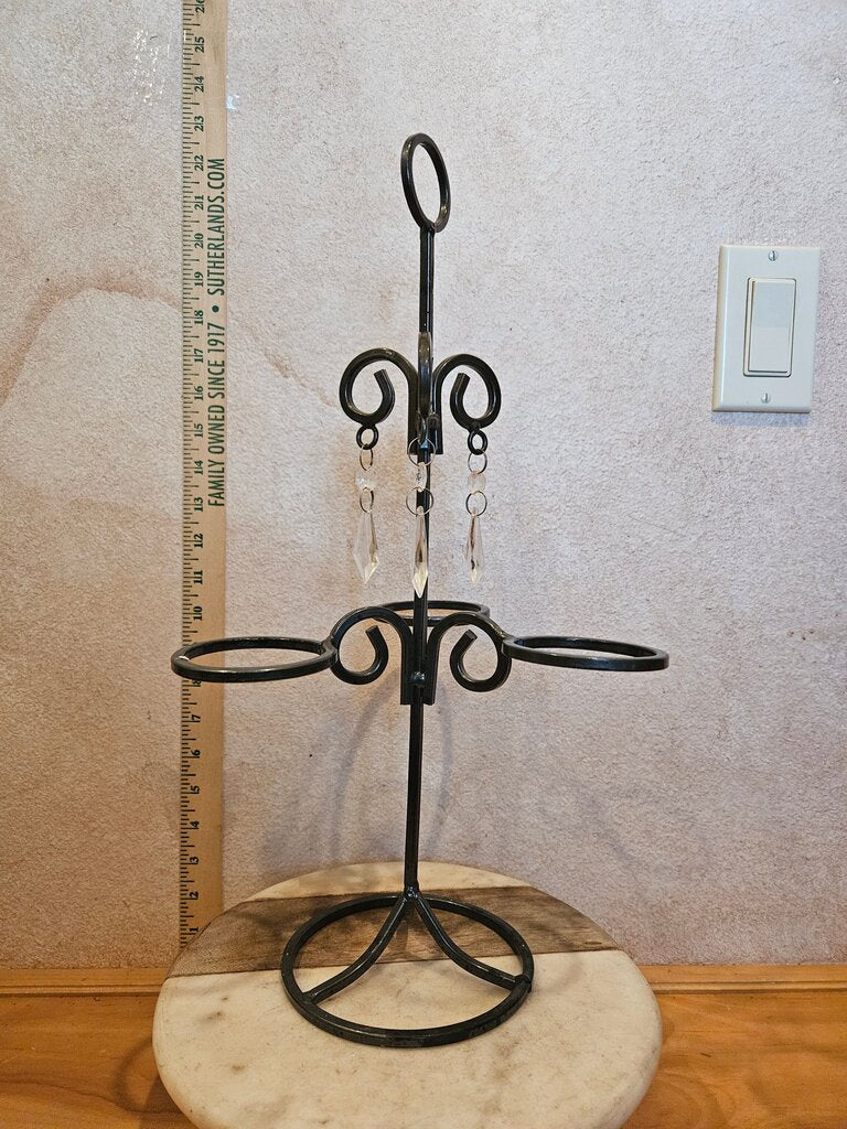Elegant But Brutalist Rustic Black Iron Type Metal Table Desk Top Candle Holder W Glass Candle Holder Display Stand