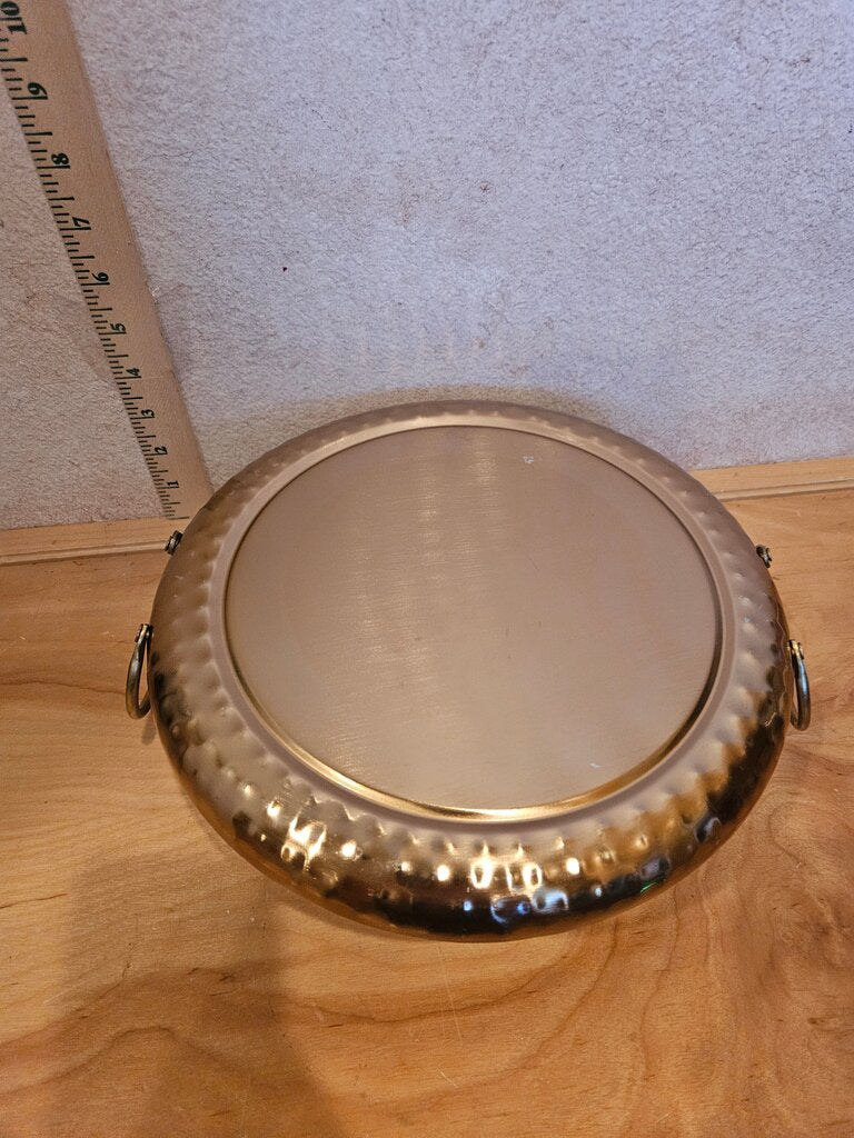 Autumn Harvest Hammered Copper Like Metal Serving Platter Tray W Double Handles Handles Cloche base Table decor