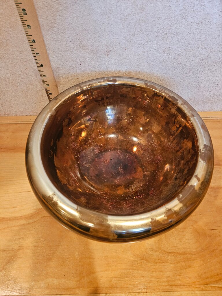 MCM Art Deco Gilded Gold Mercury Handblown Glass Gilt Bowl, trinket dish Hollywood Regency