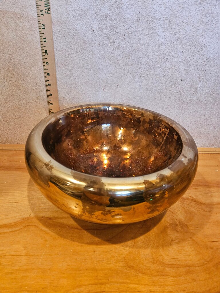 MCM Art Deco Gilded Gold Mercury Handblown Glass Gilt Bowl, trinket dish Hollywood Regency