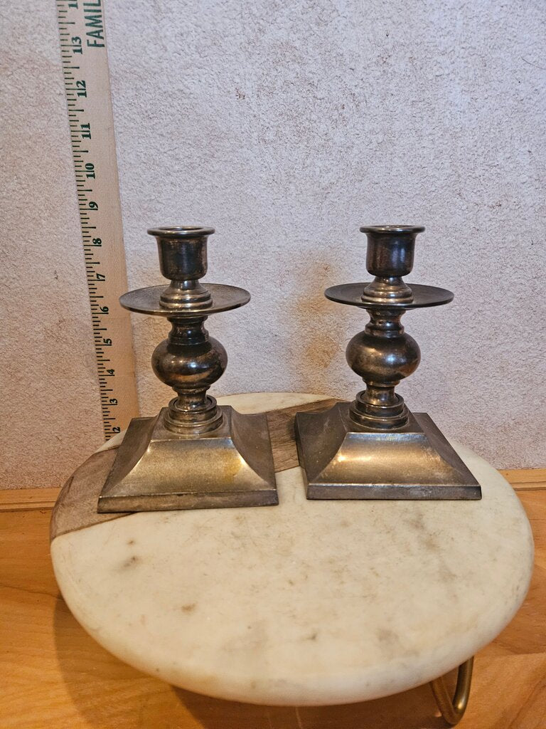 Stiffel Ordinate Pedestal Pair of Taper Candlestick Holders MCM mid century Modern table bling