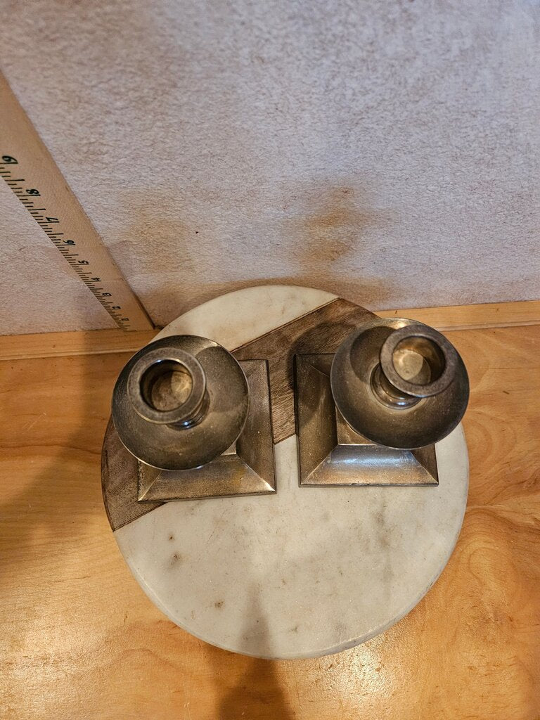 Stiffel Ordinate Pedestal Pair of Taper Candlestick Holders MCM mid century Modern table bling