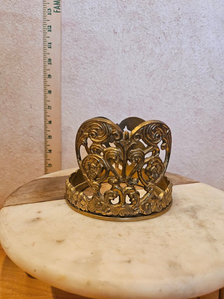 Solid Brass heart & floral motif Wine Bottle Caddy Holder, Plant riser, glass coaster display