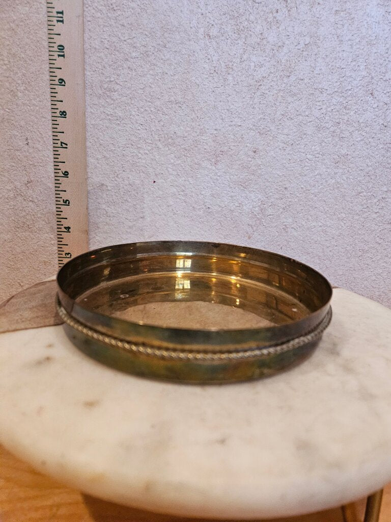 Vintage Brass Round Trinket catchall Tray Plate w/ Chain Trim Detail, plant water plate, riser
