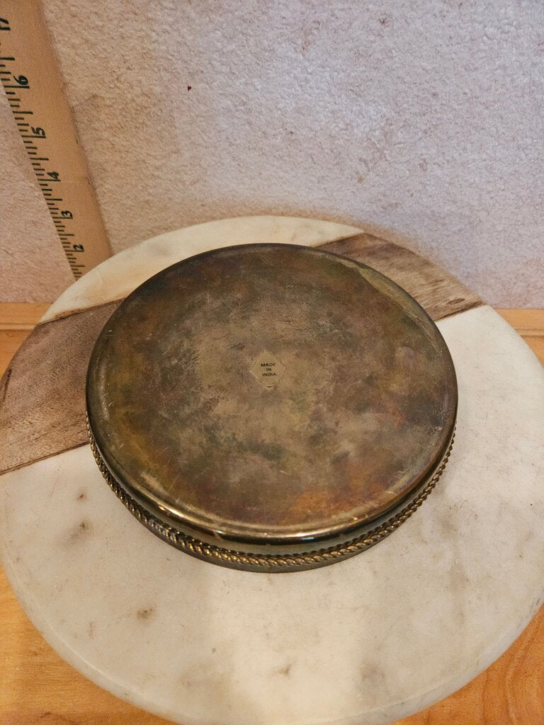 Vintage Brass Round Trinket catchall Tray Plate w/ Chain Trim Detail, plant water plate, riser