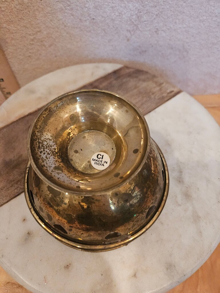 Decorative Vintage Brass Bowl w Handle, Footed Trinket Dish Basket w Heart Cutouts Valentines, candy display
