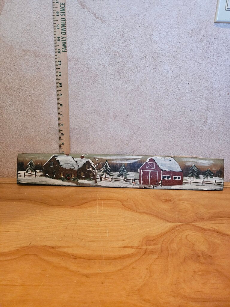 Hand-Painted Signed Ann Patsis Christmas Scene Wall Art As Is