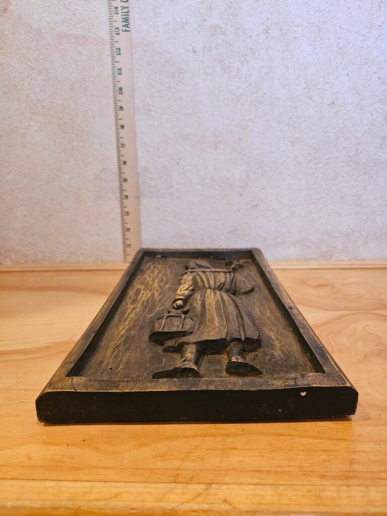 Brutalist Carved Light Wood Wall Relief Plaque Panel Probably of Catholic Saint or Antique Knight, Rare