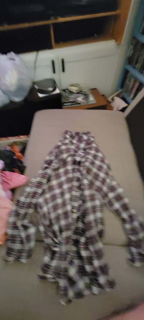 Purple and White Plaid Flannel Shirt