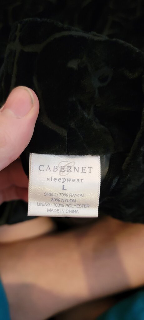 Cabernet Sleepwear Black Velvet Robe