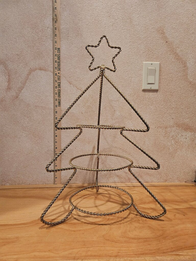 Twisted Gold Metal Christmas Tree Stand 3 tier Dessert Plate Stand Gilded Holiday Hollywood Regency Decor Display