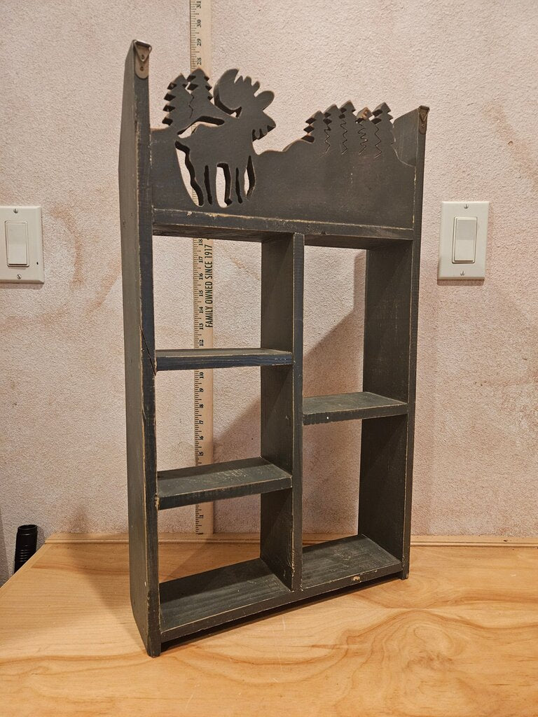 Rustic Vintage Wood Wall Hanging Shelf Display Trinket Knick Knack rustic moose trees green chippy farmhouse decor