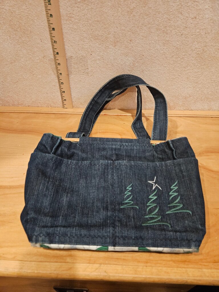 Denim Reusable Tote Bag with Festive Lining