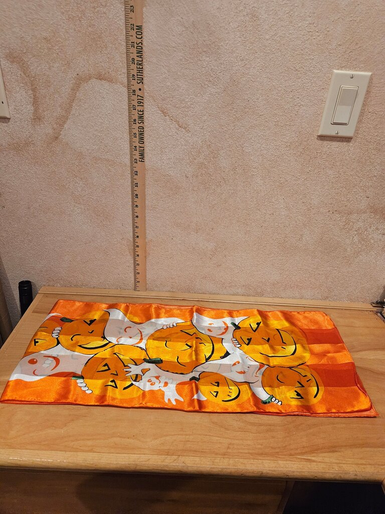 Halloween Themed Silk Table Runner with Pumpkins and Ghosts