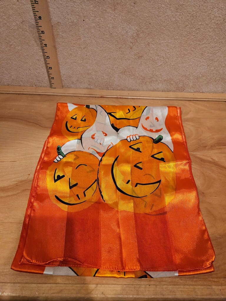 Halloween Themed Silk Table Runner with Pumpkins and Ghosts
