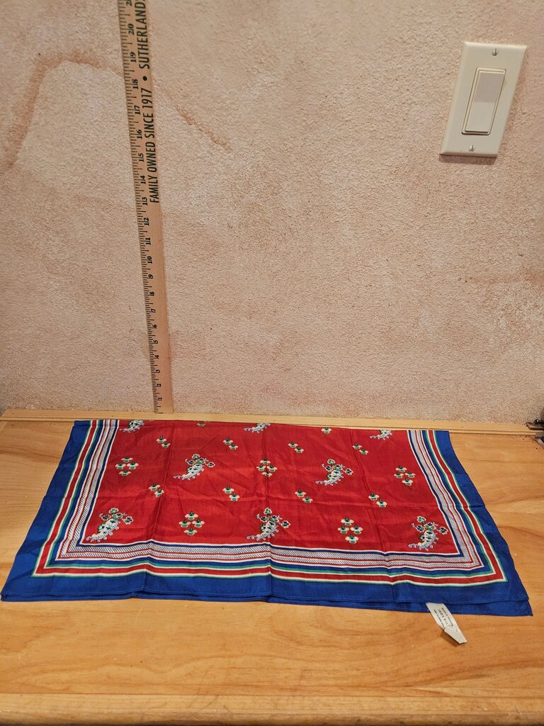 Colorful Red and Blue Handkerchief with Floral Design