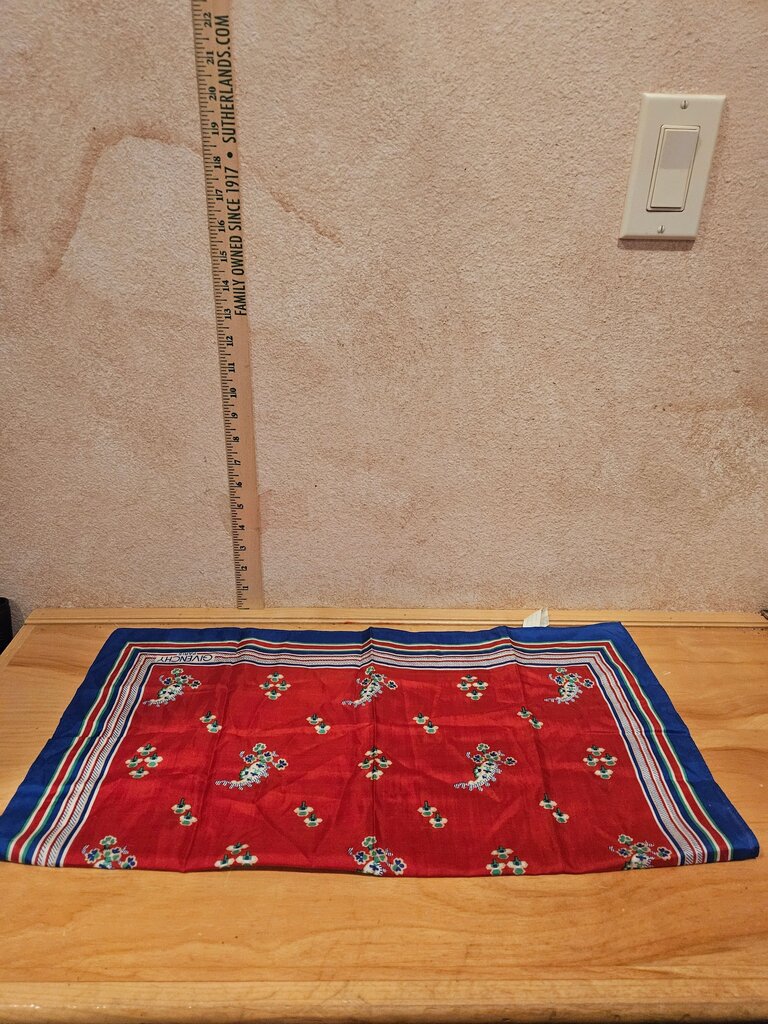 Colorful Red and Blue Handkerchief with Floral Design