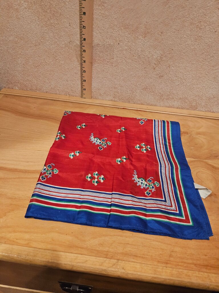 Colorful Red and Blue Handkerchief with Floral Design