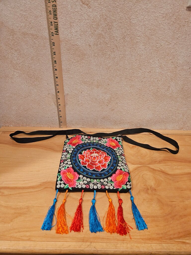 Colorful Embroidered Crossbody Bag with Tassels