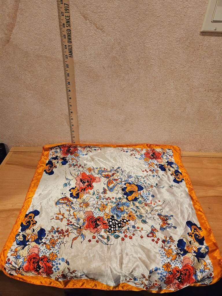 Floral Print Handkerchief with Orange Trim