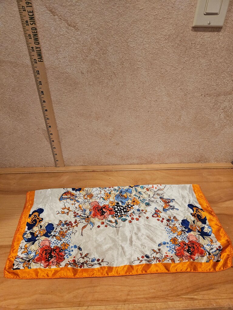 Floral Print Handkerchief with Orange Trim