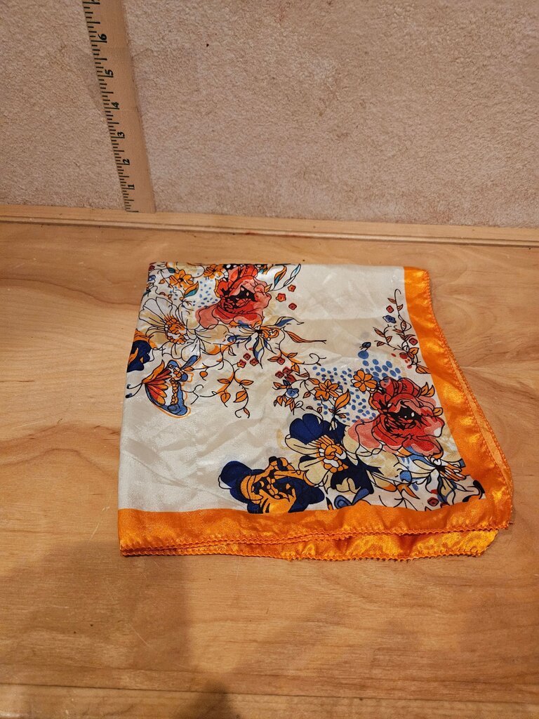 Floral Print Handkerchief with Orange Trim