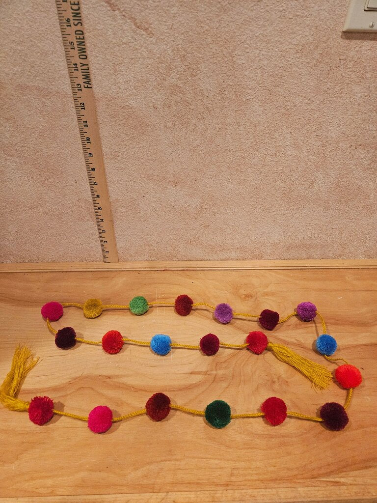 Fiesta bright pom pom garland, pom pom boho party decor, room decor, rainbow banner, 5 feet long garland, colorful Mexican String Decorations